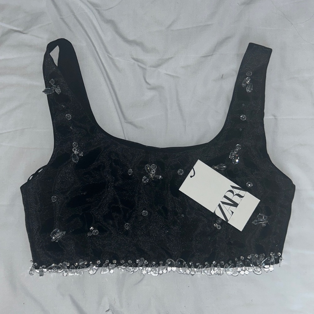 NWT Zara‎ Crystal Sequenced Crop Top